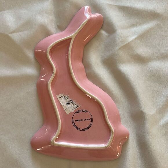 Bunny Plate Pink Embossed Rabbit Easter Luxury Dish Pink Bow‎ - Picture 4 of 8